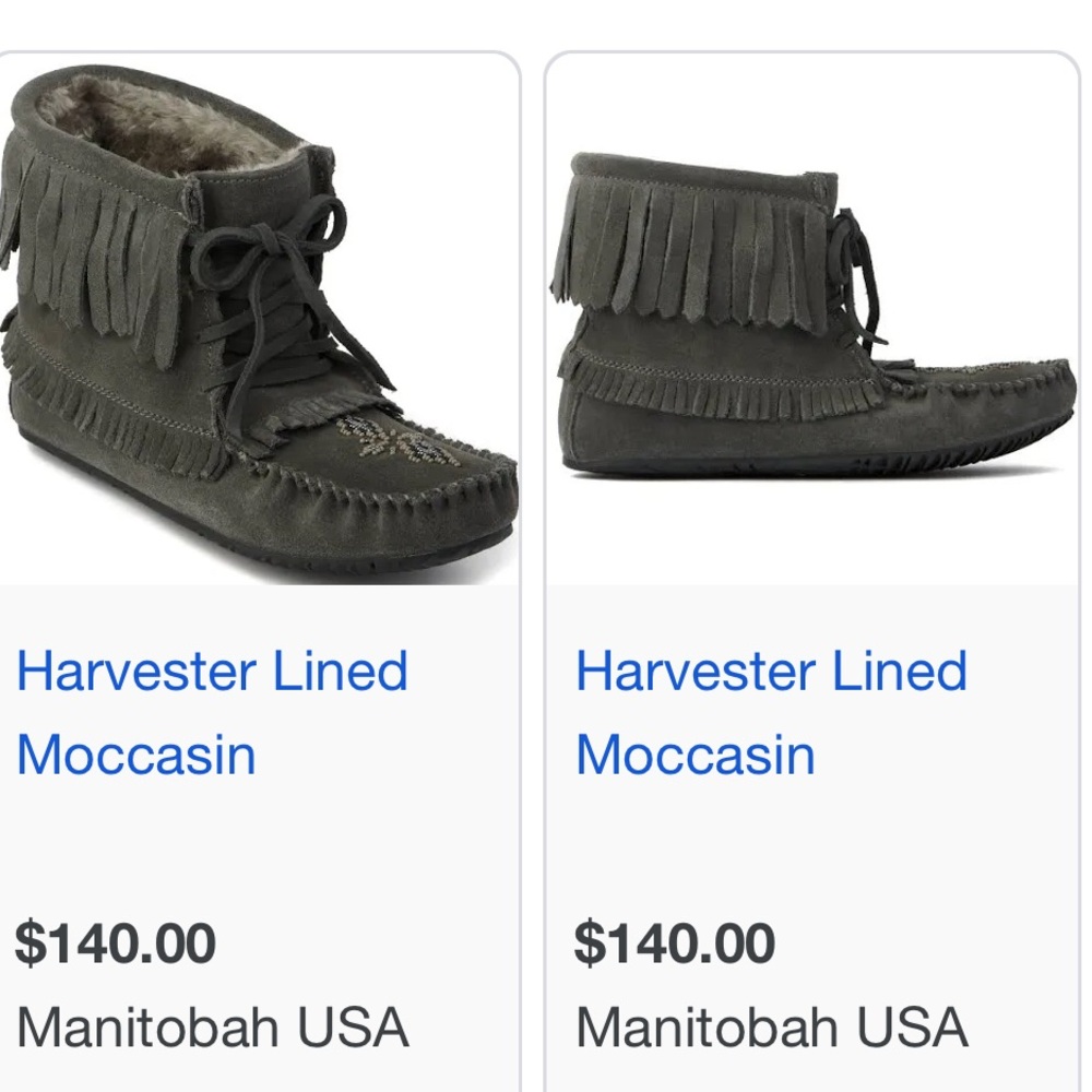 Manitoba Harvestor Gray Fringe Moccasin Boots fur Lining excellent preloved - Picture 2 of 11